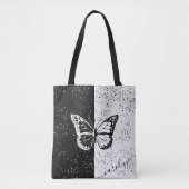 Girly Butterfly Zwart & Wit Elegant Custom Name Tote Bag (Voorkant)
