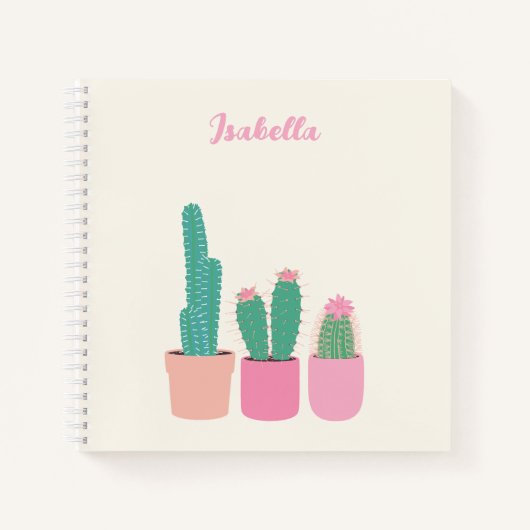 Girly Cactus Houseplant Spiraal Notitieboek met Na (Voorkant)