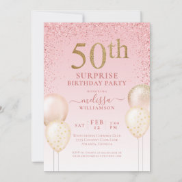 Girly Calligraphy Glitter Surprise 50th Birthday I Kaart