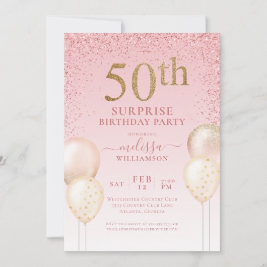 Girly Calligraphy Glitter Surprise 50th Birthday I Kaart (Voorkant)