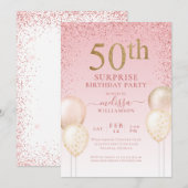 Girly Calligraphy Glitter Surprise 50th Birthday I Kaart (Voorkant / Achterkant)