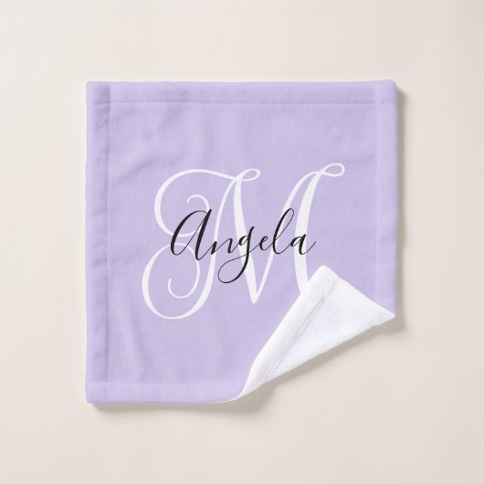 Girly Calligraphy Monogram Bleek Lavender Washandje (Wasdoekje)