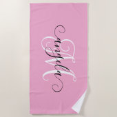 Girly Calligraphy Monogram Lichtroze Strandlaken (Voorkant)