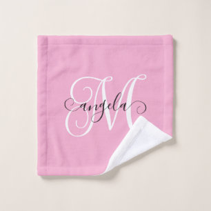 Girly Calligraphy Monogram Lichtroze Washandje