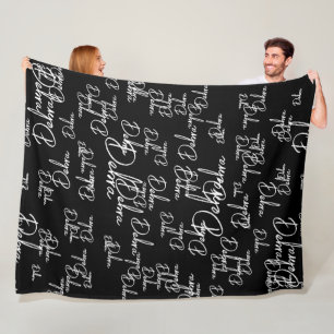 Girly Calligraphy Namen Typografie Zwart Fleece Deken