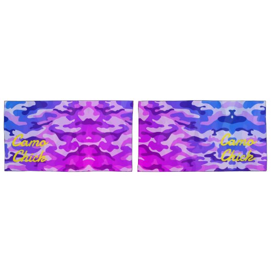 Girly Camouflage Pinks/Blues Monogram in Geel | Kussensloop (Voorkant-Set)