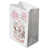 Girly Carousel Roze Eenhoorn Eerste Verjaardag Medium Cadeauzakje (Achterkant Gekanteld)