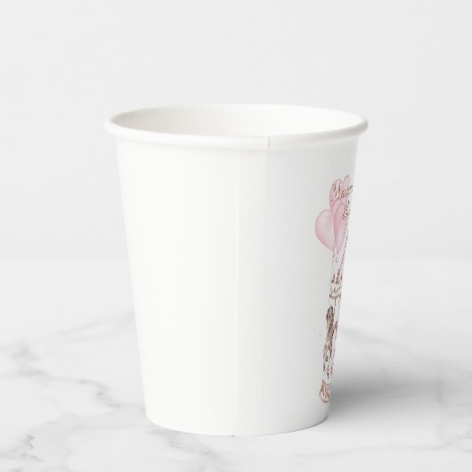 Girly Carousel Roze Eenhoorn Eerste Verjaardag Papieren Bekers (Rechts)