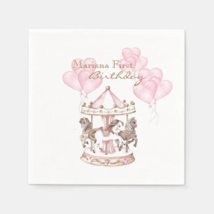 Girly Carousel Roze Eenhoorn Eerste Verjaardag Servet