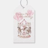 Girly Carrousel Roze Eenhoorn Eerste Verjaardag Cadeaulabel (Voorkant)