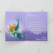 Girly Cartoon Zeemeermin Paarse Groen 13e Verjaard Kaart (Binnen)