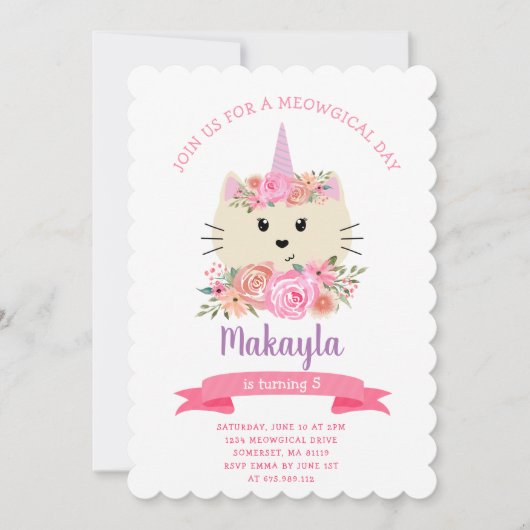 Girly Cat Unicorn Caticorn Meowgical 1ste verjaard Kaart (Voorkant)