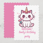 Girly Caticorn verjaardag Kaart (Voorkant / Achterkant)