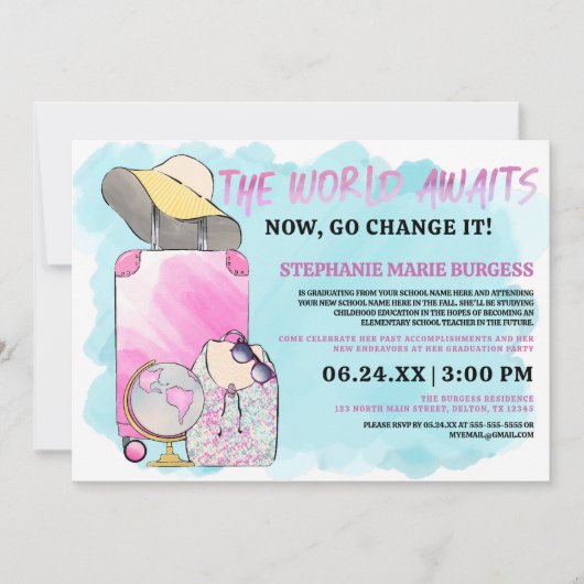 Girly Change the World Waterverf Photo Afstuderen Kaart (Voorkant)