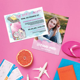 Girly Change the World Waterverf Photo Afstuderen Kaart