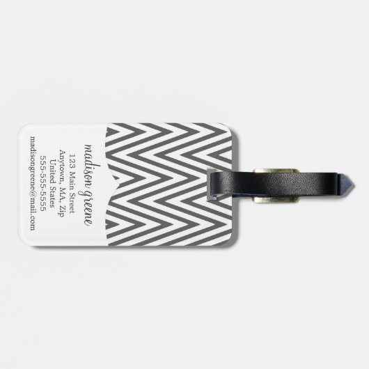 Girly Charcoal and Pink Chevron Stripes Custom Bagagelabel (Achterkant horizontaal)