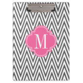 Girly Charcoal and Pink Chevron Stripes Custom Klembord (Voorkant)