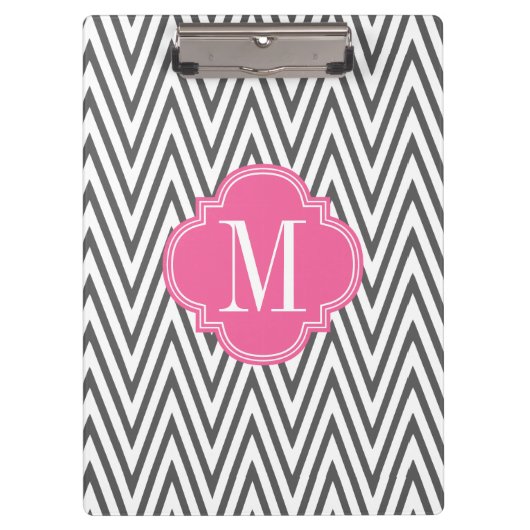 Girly Charcoal and Pink Chevron Stripes Custom Klembord (Voorkant)
