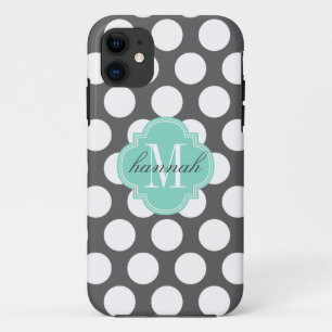 Girly Charcoal & Aqua Big Stippen Monogrammed Case-Mate iPhone Case