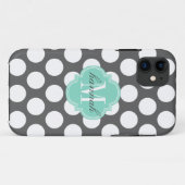 Girly Charcoal & Aqua Big Stippen Monogrammed Case-Mate iPhone Case (Achterkant (horizontaal))