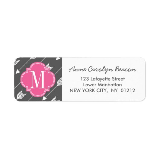 Girly Charcoal & Pink Arrows Aangepast Etiket (Voorkant)