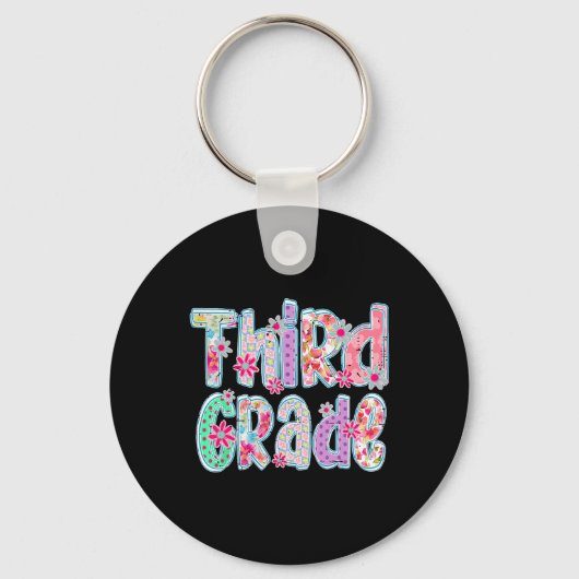 Girly Checkered Floral Third Grade Back To School  Sleutelhanger (Voorkant)