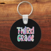 Girly Checkered Floral Third Grade Back To School  Sleutelhanger (Voorkant)