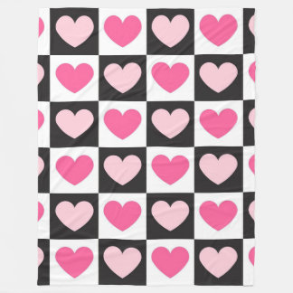 Girly Checkered Pink Hearts Luxe Fleece Deken