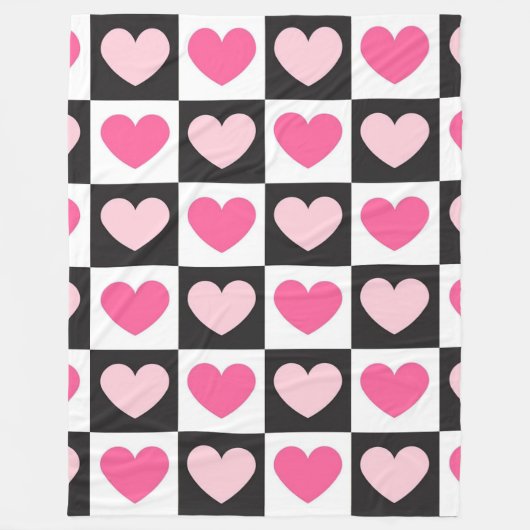 Girly Checkered Pink Hearts Luxe Fleece Deken (Voorkant)