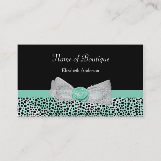 Girly Cheetah Print Boutique Schattigee Mint Bow Visitekaartje (Voorkant)