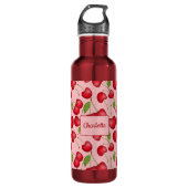 Girly Cherries patroon roze met persoonlijke naam Waterfles (Voorkant)