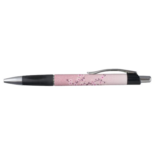 Girly Cherry Blossom Pink Glitter Monogram Pen (Bovenkant)