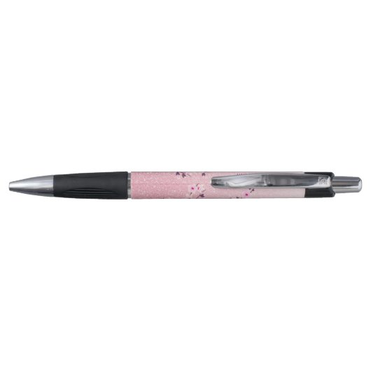 Girly Cherry Blossom Pink Glitter Monogram Pen (Achterkant)