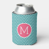 Girly Chevron Pattern met monogram - Roze Blauwgro Blikjeskoeler (Blikje Voorkant)