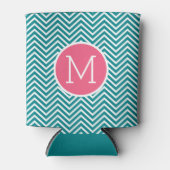 Girly Chevron Pattern met monogram - Roze Blauwgro Blikjeskoeler (Voorkant)