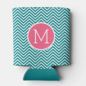 Girly Chevron Pattern met monogram - Roze Blauwgro Blikjeskoeler (Achterkant)