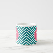 Girly Chevron Pattern met monogram - Roze Blauwgro Espresso Kop (Voorkant)