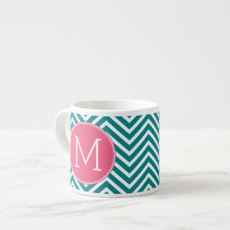 Girly Chevron Pattern met monogram - Roze Blauwgro Espresso Kop