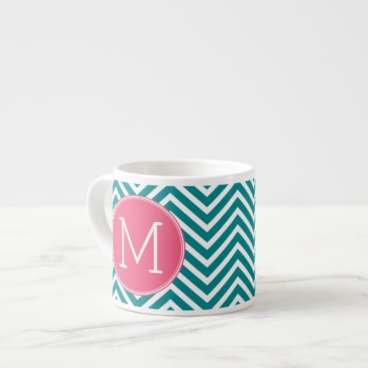 Girly Chevron Pattern met monogram - Roze Blauwgro Espresso Kop (Links)