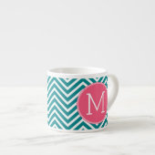 Girly Chevron Pattern met monogram - Roze Blauwgro Espresso Kop (Voorkant rechts)