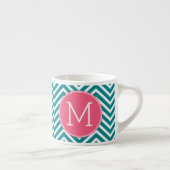 Girly Chevron Pattern met monogram - Roze Blauwgro Espresso Kop (Rechts)
