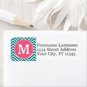 Girly Chevron Pattern met monogram - Roze Blauwgro Etiket (Insitu)