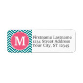 Girly Chevron Pattern met monogram - Roze Blauwgro Etiket (Voorkant)