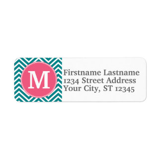 Girly Chevron Pattern met monogram - Roze Blauwgro Etiket