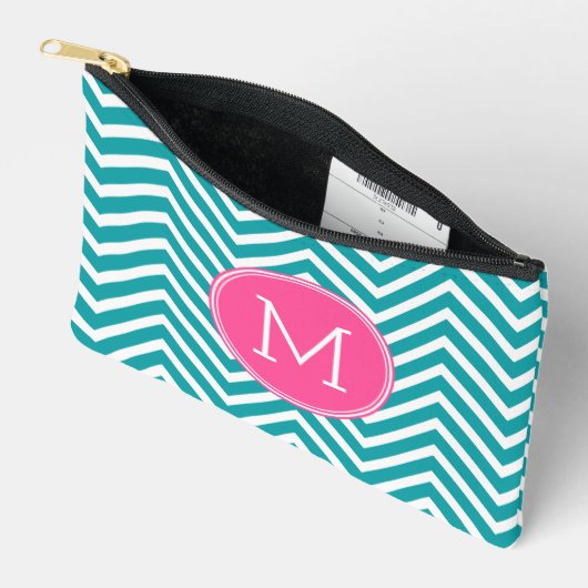 Girly Chevron Pattern met monogram - Roze Blauwgro Etui (Open)