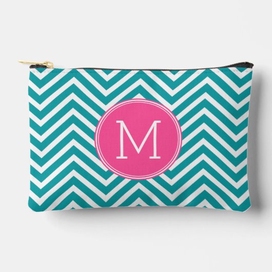 Girly Chevron Pattern met monogram - Roze Blauwgro Etui (Voorkant)
