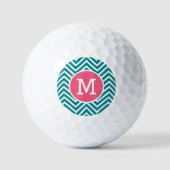 Girly Chevron Pattern met monogram - Roze Blauwgro Golfballen (Voorkant)