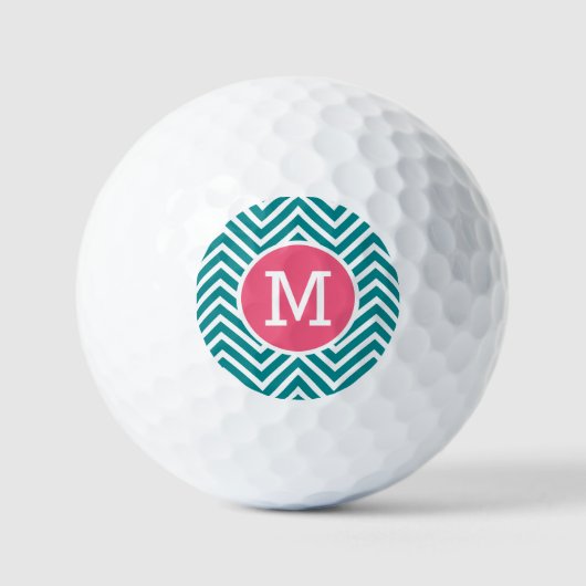 Girly Chevron Pattern met monogram - Roze Blauwgro Golfballen (Voorkant)