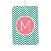 Girly Chevron Pattern met monogram - Roze Blauwgro Luchtverfrisser (Voorkant)