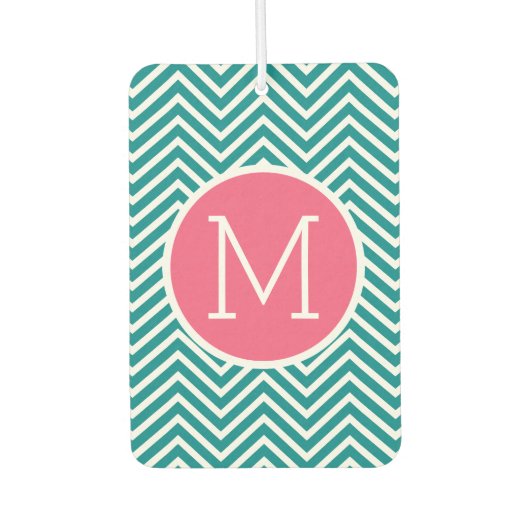 Girly Chevron Pattern met monogram - Roze Blauwgro Luchtverfrisser (Voorkant)